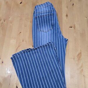 Womens Jeans Size 30 X 32 Striped Flared Legs Bell Rise 10in Blue Stretch SHEIN